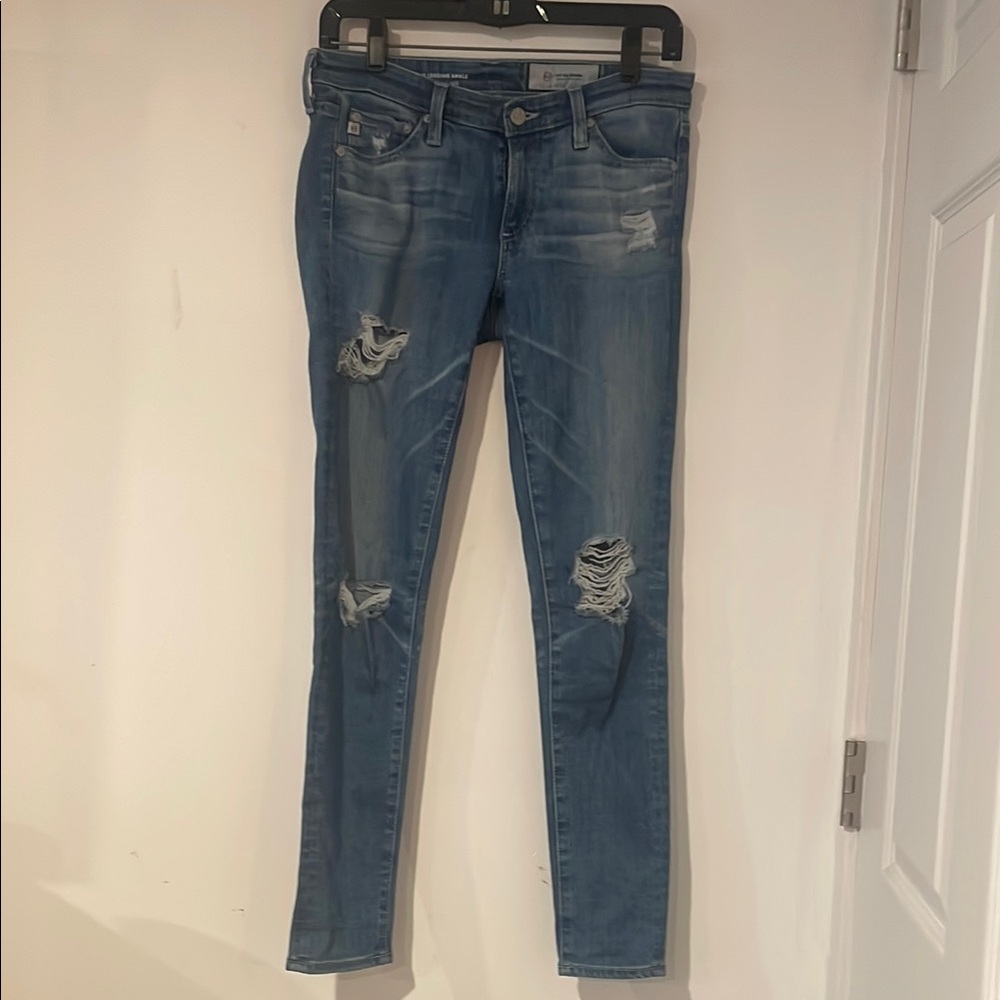 AG Adriano Goldschmied Light Blue Distressed Skinny Jeans Sz 26R B101
